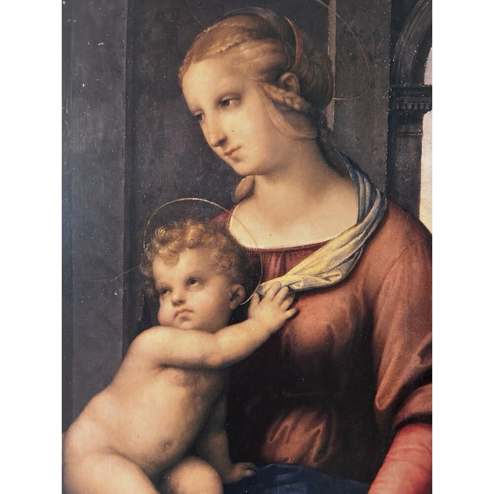 Florentine Panel Rafael Madonna Gilded Wood Print Infant Jesus Italian Large - Picture 2 of 9